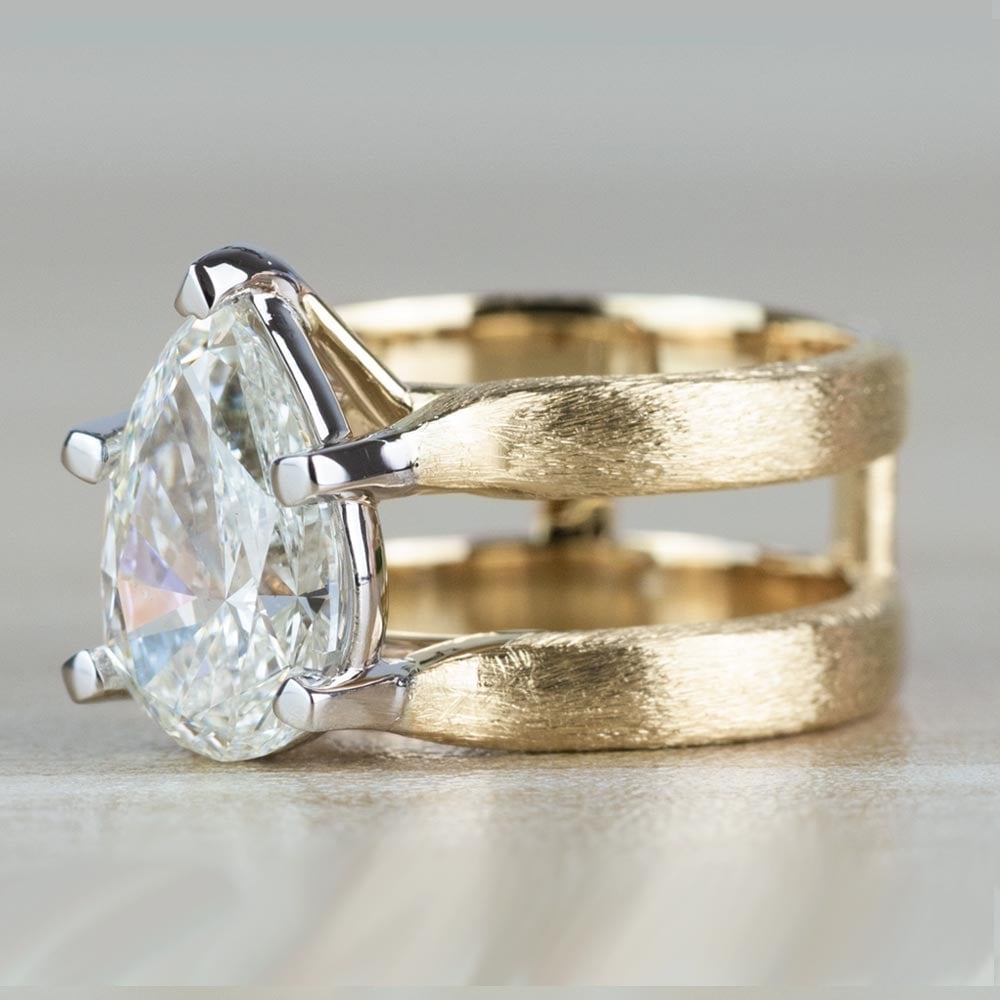 Custom Double Band with Texture Finish Pear Shaped Diamond Ring angle 2