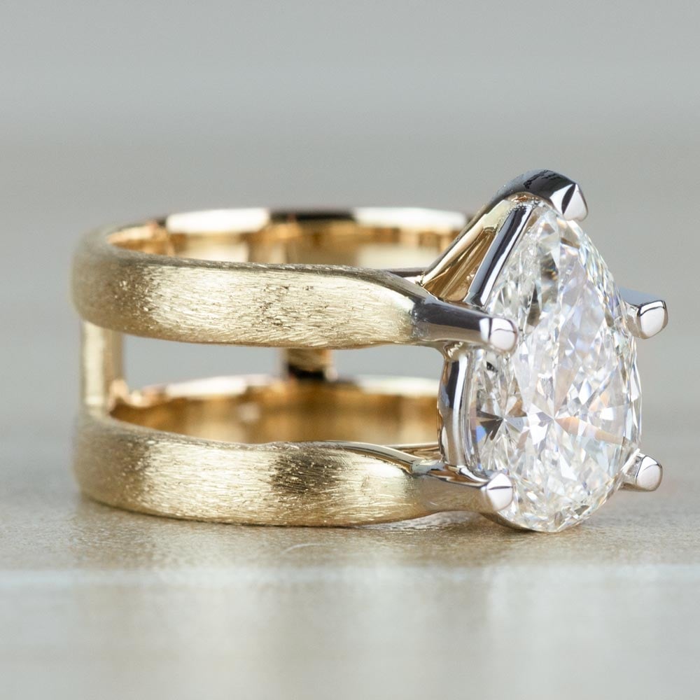 Custom Double Band with Texture Finish Pear Shaped Diamond Ring - small angle 3