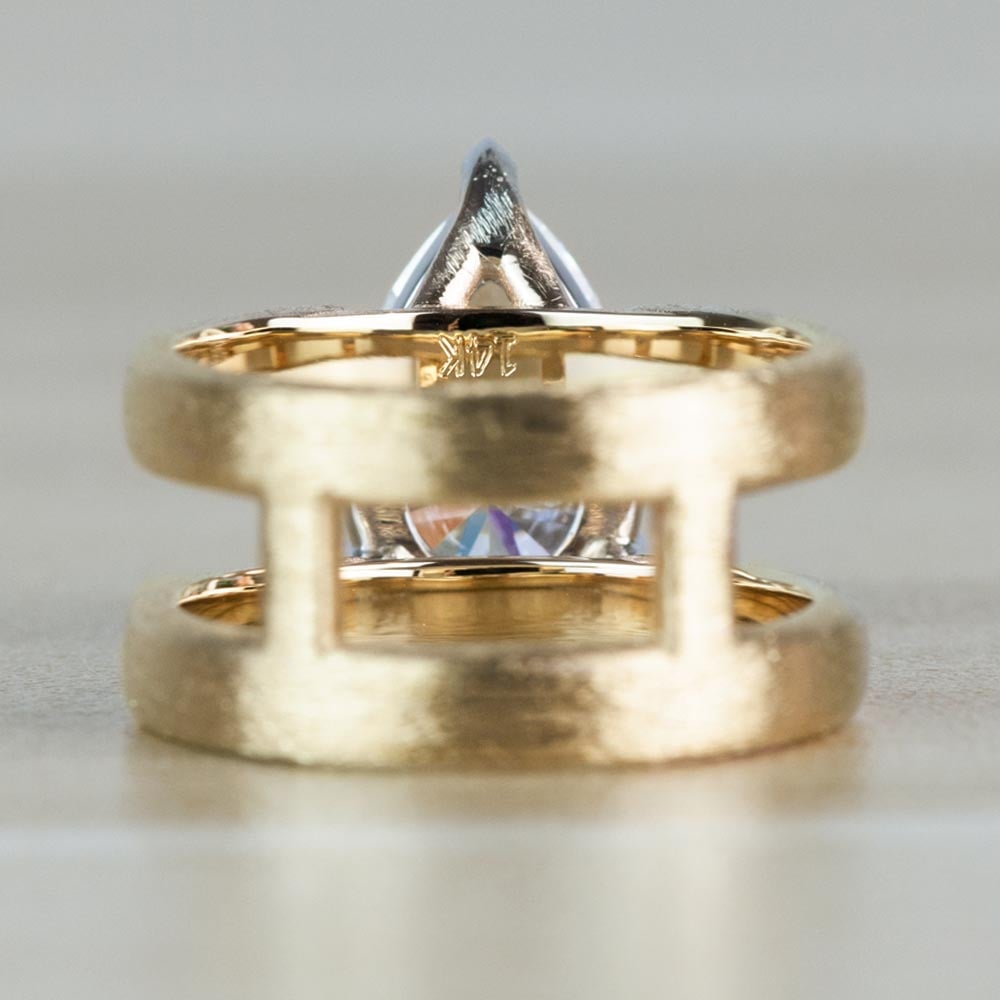 Custom Double Band with Texture Finish Pear Shaped Diamond Ring - small angle 4