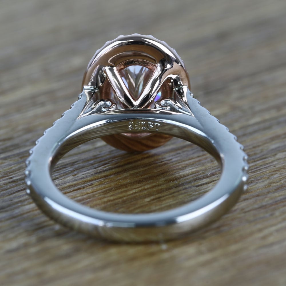 Custom Dual Tone Flawless 1 Carat Oval Diamond Halo Engagement Ring angle 4