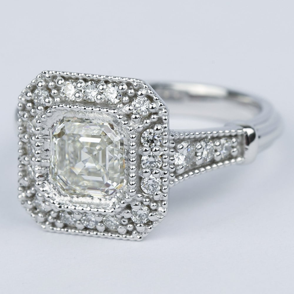 Vintage-Inspired Asscher Diamond Halo Engagement Ring angle 2