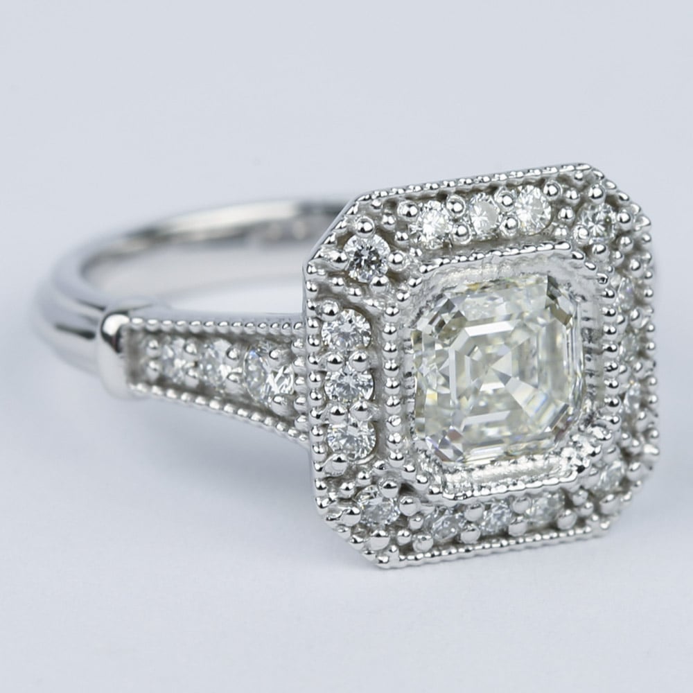 Vintage-Inspired Asscher Diamond Halo Engagement Ring - small angle 3