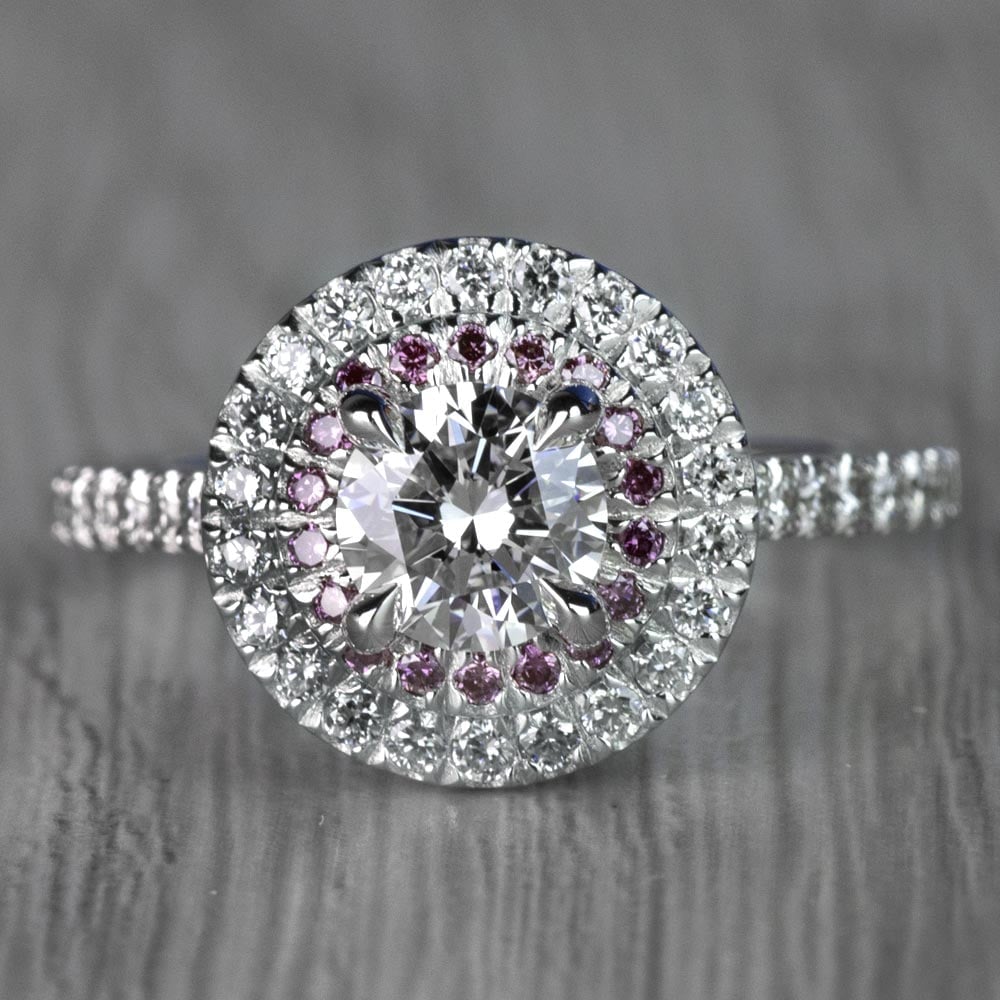 Custom Halo Engagement Ring With Natural Pink Diamonds