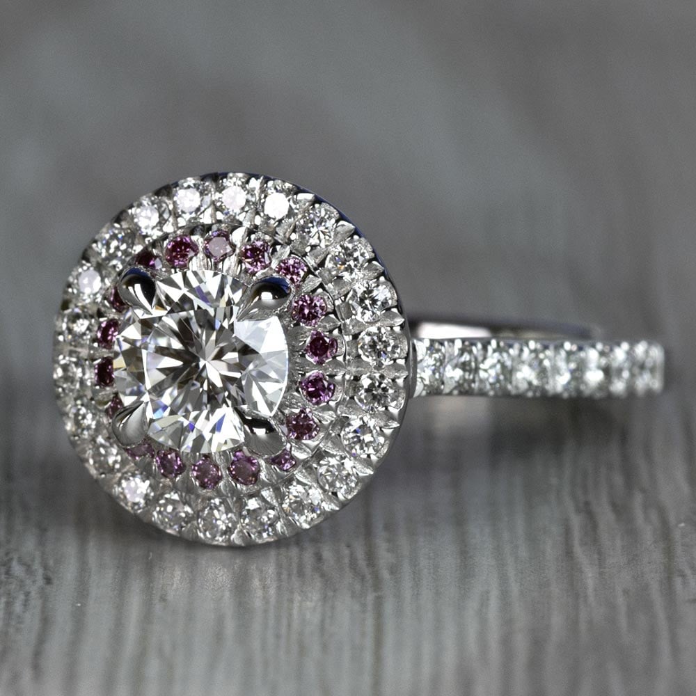 Custom Halo Engagement Ring With Natural Pink Diamonds - small angle 2