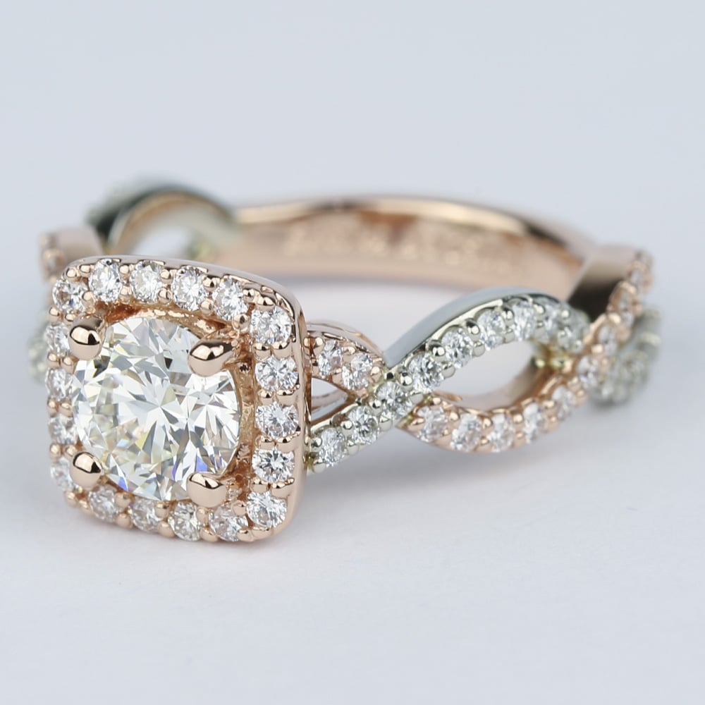 1 Carat Two Tone Engagement Ring With Halo angle 2