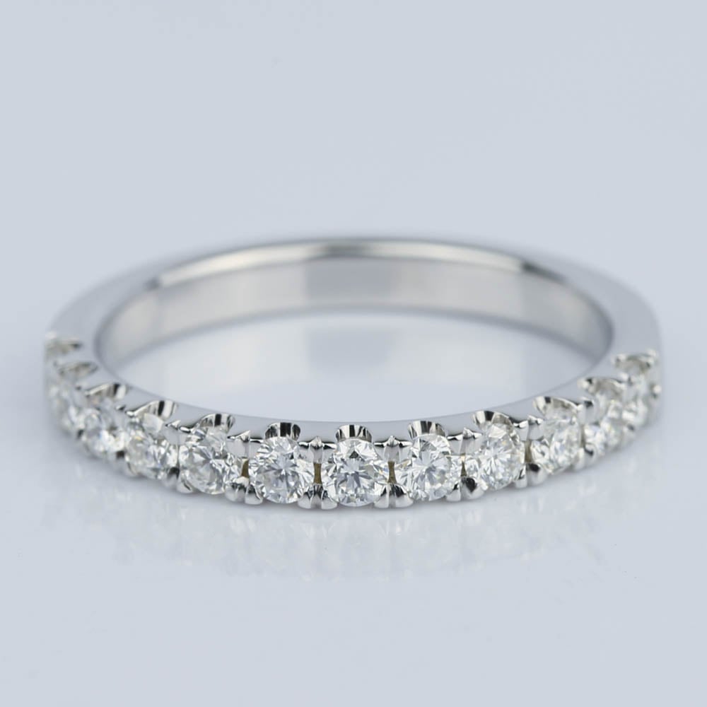 Custom Diamond Scalloped Wedding Ring In 18K White Gold