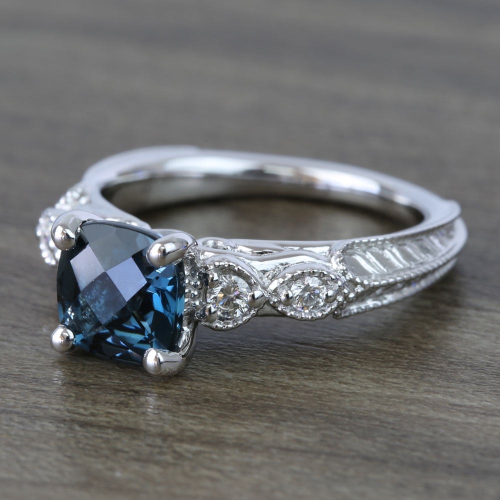 Bespoke London Blue Topaz Engagement Ring In A Vintage Style - small angle 2