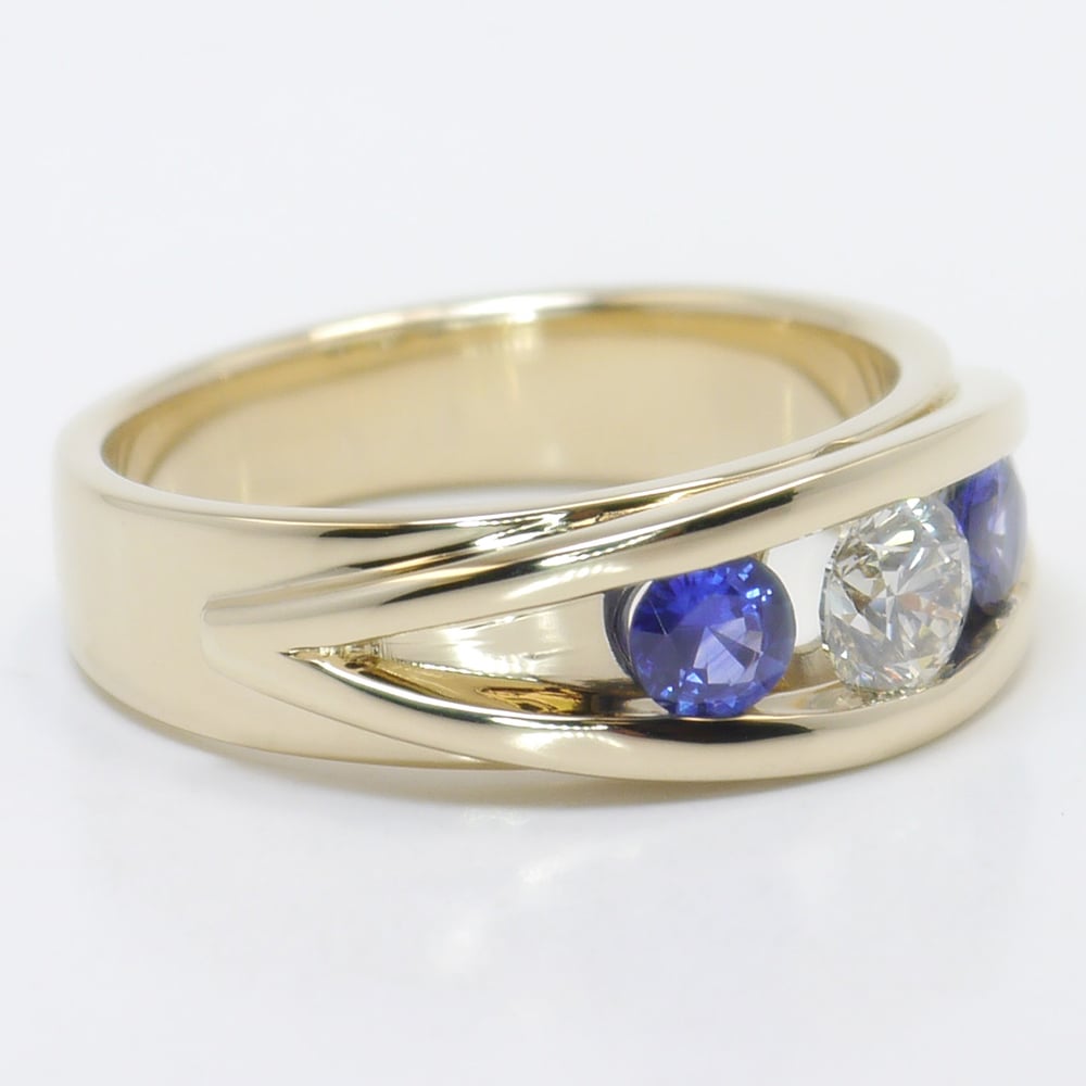 Male Sapphire And Diamond Engagement Ring In 14K Yellow Gold (0.66 Carat) - small angle 3
