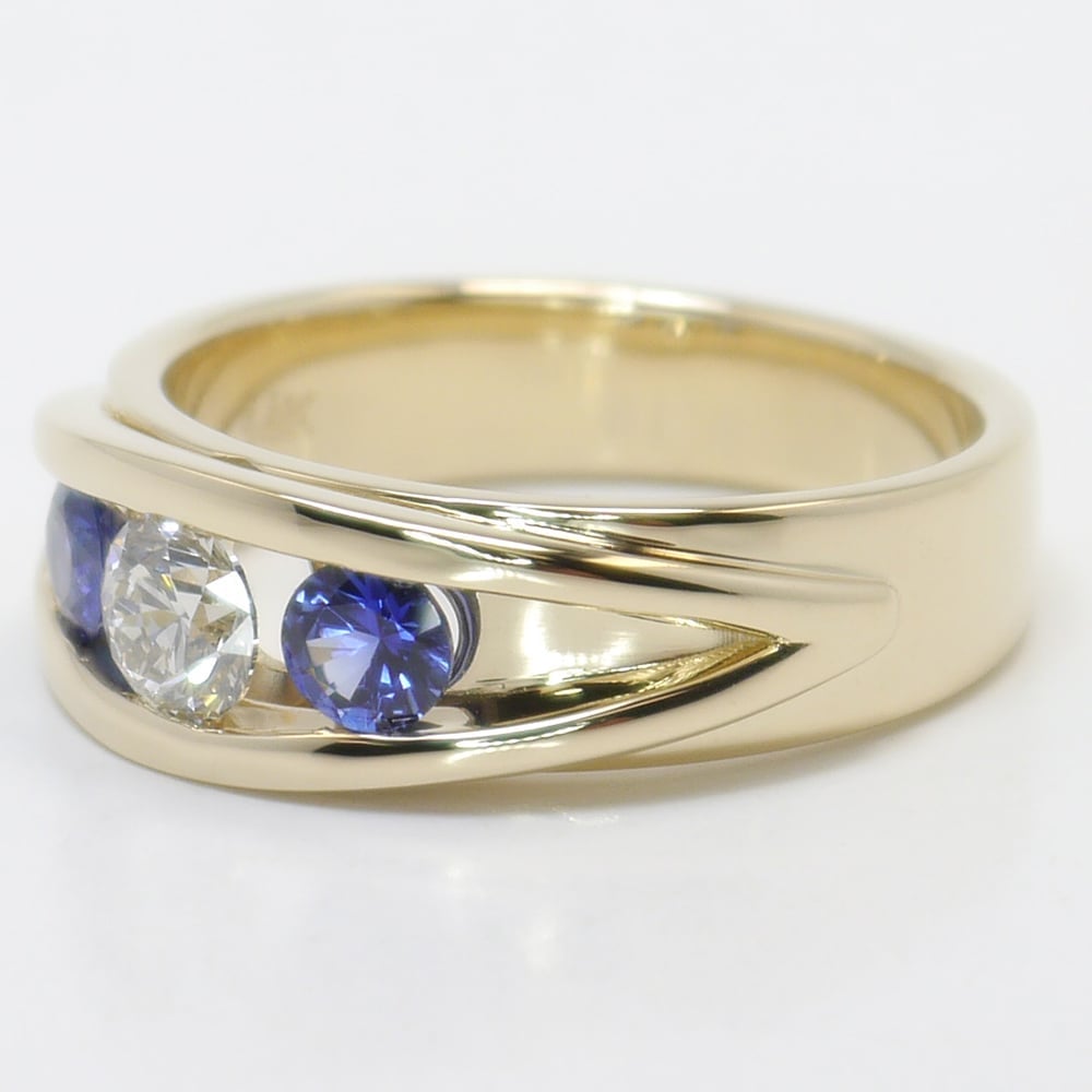 Male Sapphire And Diamond Engagement Ring In 14K Yellow Gold (0.66 Carat) - small angle 2