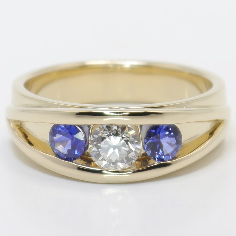 Male Sapphire And Diamond Engagement Ring In 14K Yellow Gold (0.66 Carat)
