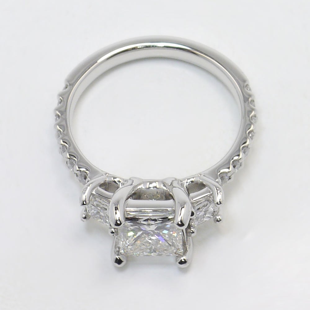 3 Stone Princess Cut White Gold Engagement Ring angle 4
