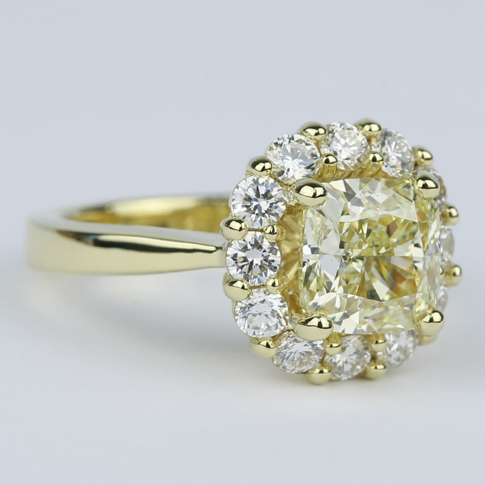 2.50 Carat Yellow Cushion Cut Diamond Engagement Ring angle 3