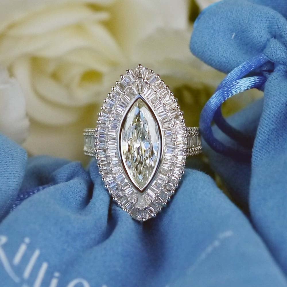 Halo Baguette And Marquise Diamond Ring
