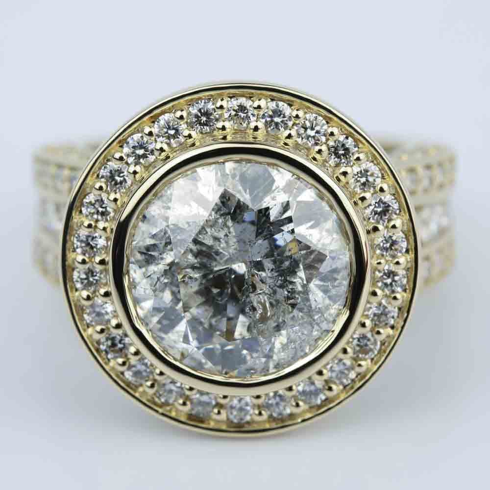6 Carat Round Halo Bezel Engagement Ring In 14K Yellow Gold - small