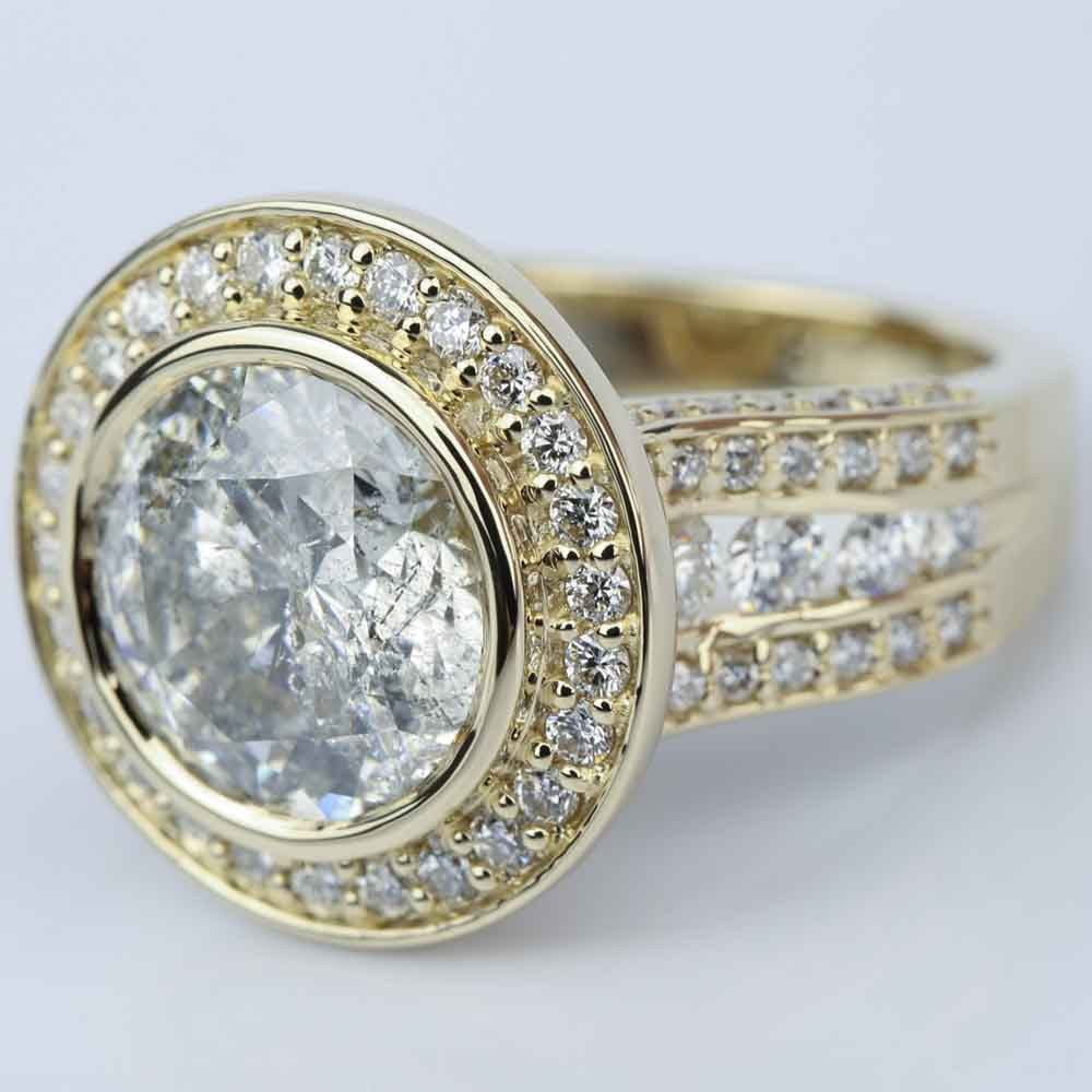 6 Carat Round Halo Bezel Engagement Ring In 14K Yellow Gold - small angle 2