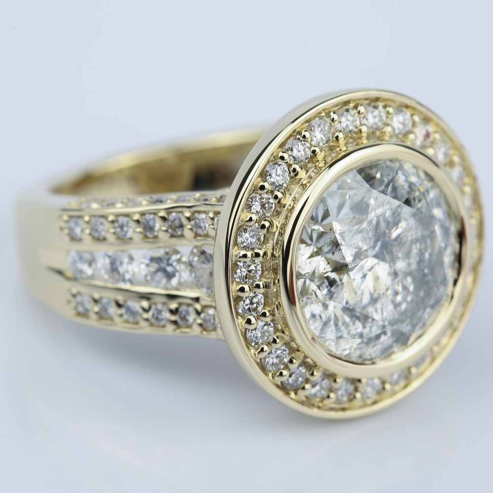 6 Carat Round Halo Bezel Engagement Ring In 14K Yellow Gold - small angle 3