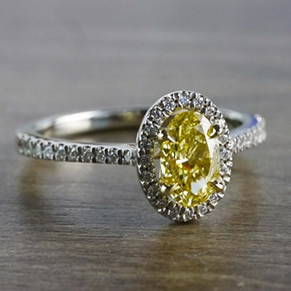 Intense Fancy Oval Yellow Diamond Ring In A Diamond Halo - small angle 3