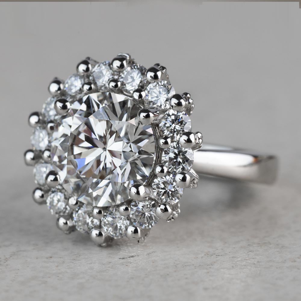 Luxurious 3.42 Carat Diamond Floral Halo Ring - small angle 2