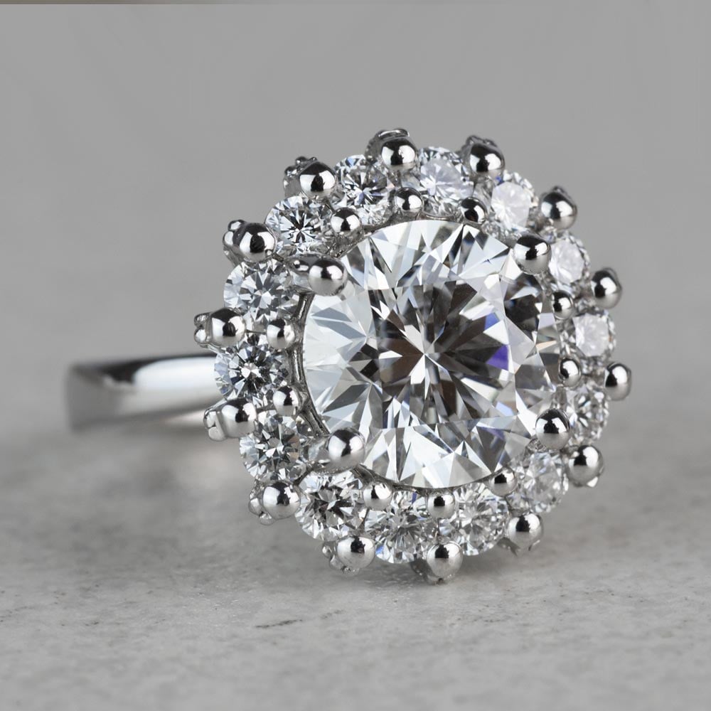 Luxurious 3.42 Carat Diamond Floral Halo Ring - small angle 3