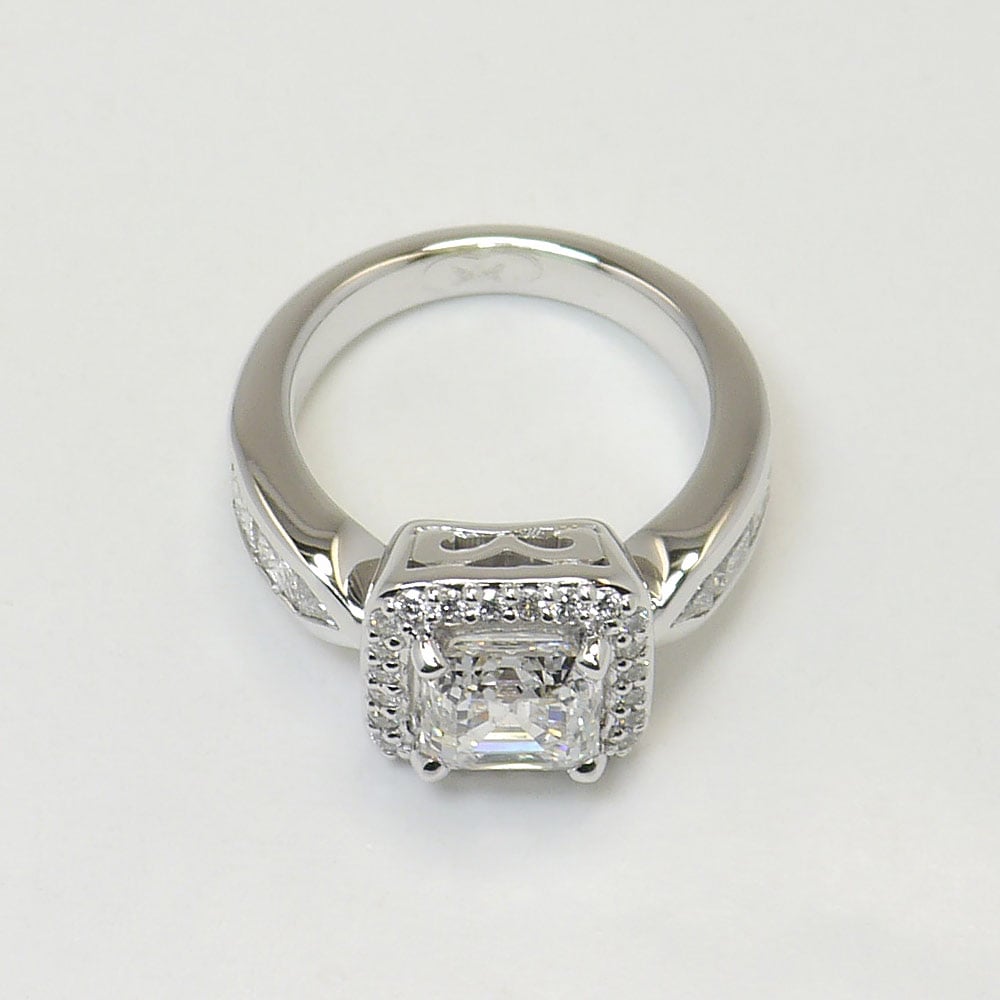Modern 1.76 Carat Asscher Cut Halo Engagement Ring In 14K White Gold angle 4
