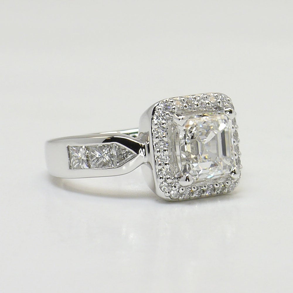 Modern 1.76 Carat Asscher Cut Halo Engagement Ring In 14K White Gold - small angle 3