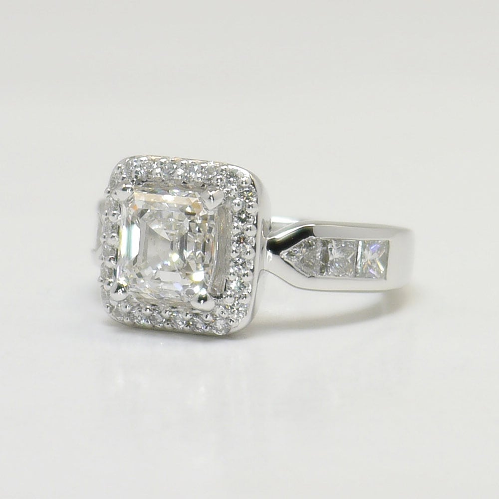 Modern 1.76 Carat Asscher Cut Halo Engagement Ring In 14K White Gold angle 2