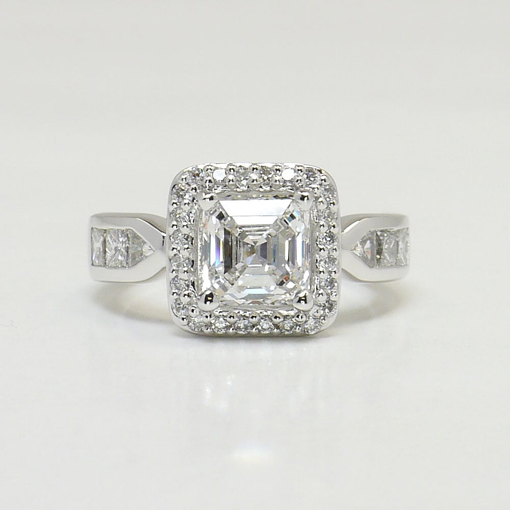 Modern 1.76 Carat Asscher Cut Halo Engagement Ring In 14K White Gold - small