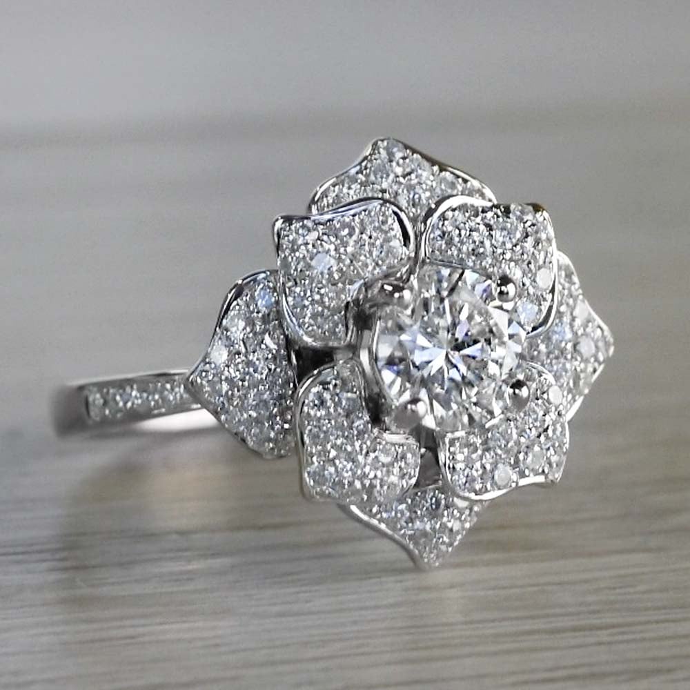 Flower Diamond Engagement Ring In Moonlit Design angle 3