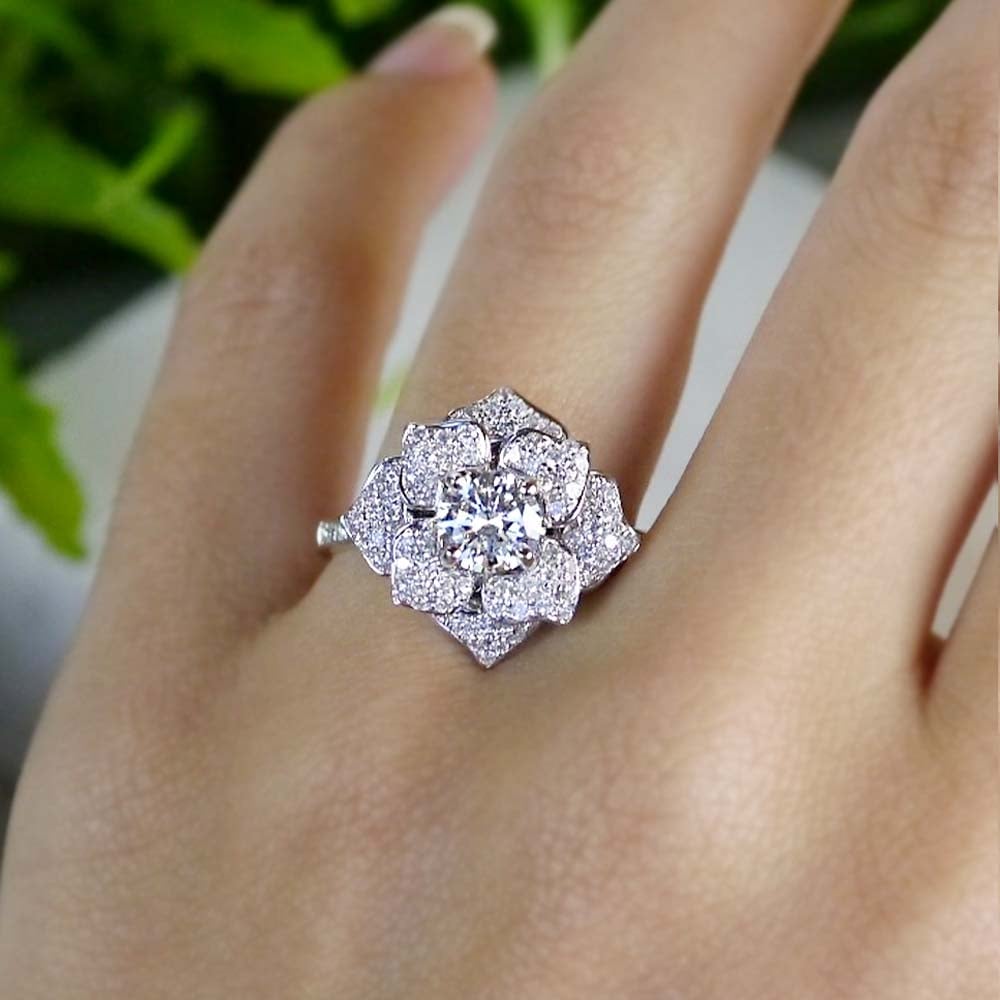 Flower Diamond Engagement Ring In Moonlit Design - small angle 6