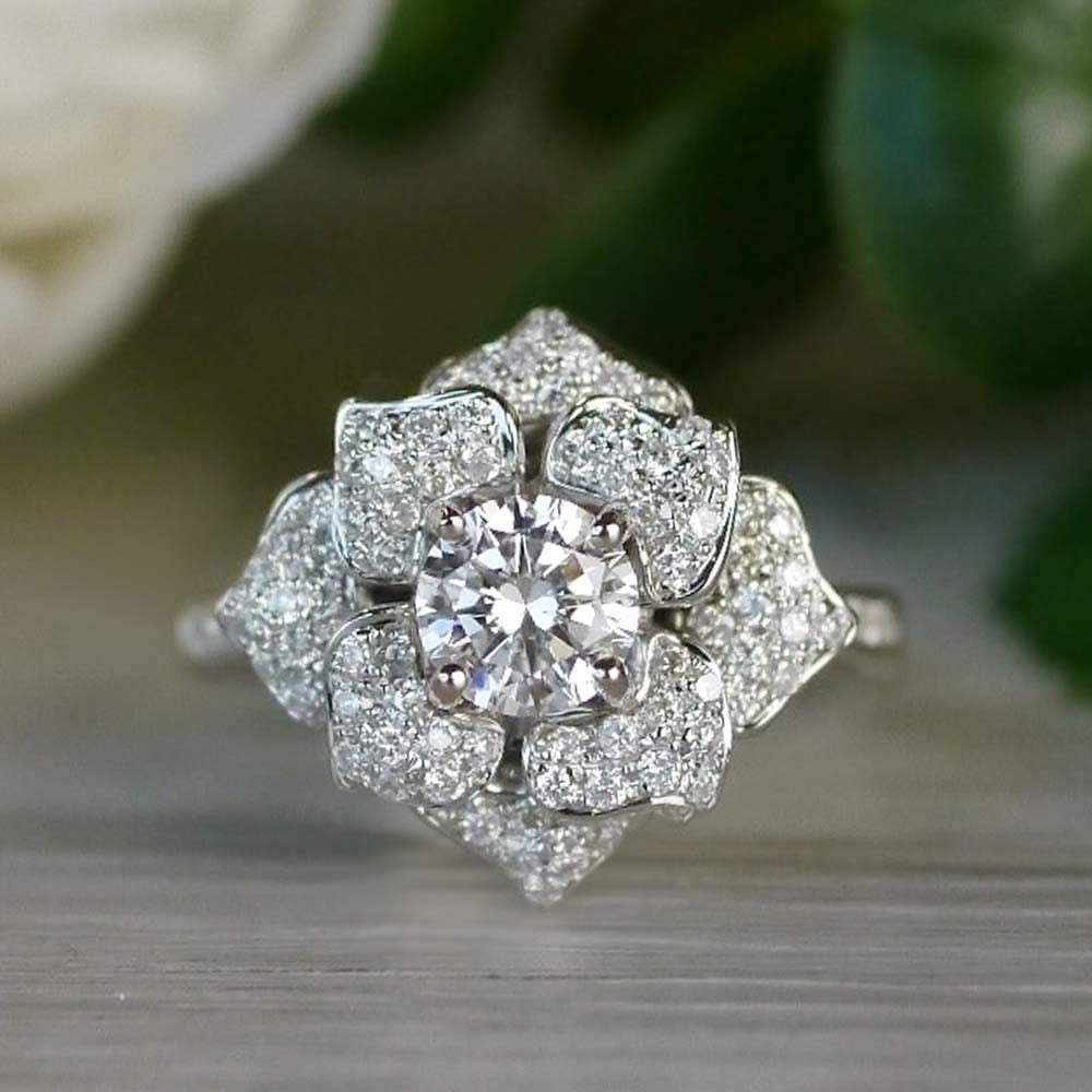 Flower Diamond Engagement Ring In Moonlit Design angle 5