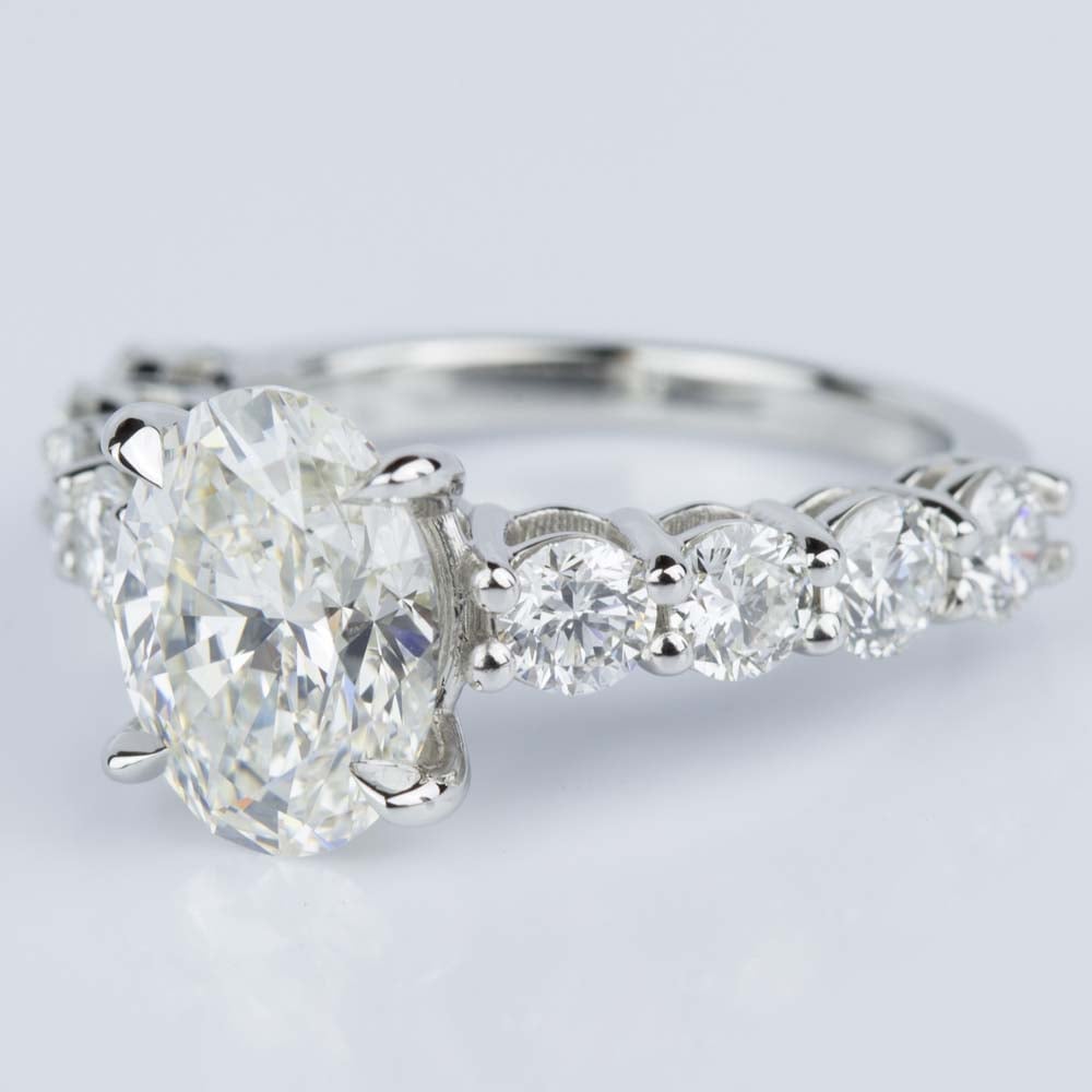 Oval Cut Engagement Ring with Large Side Diamonds in Platinum - small angle 2