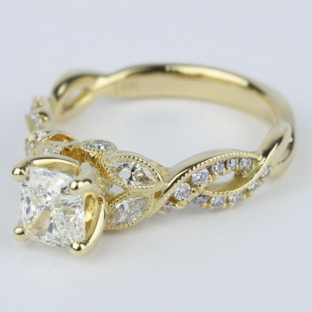 Vintage Leaf Engagement Ring With Cushion Diamond (1 Carat) - small angle 2