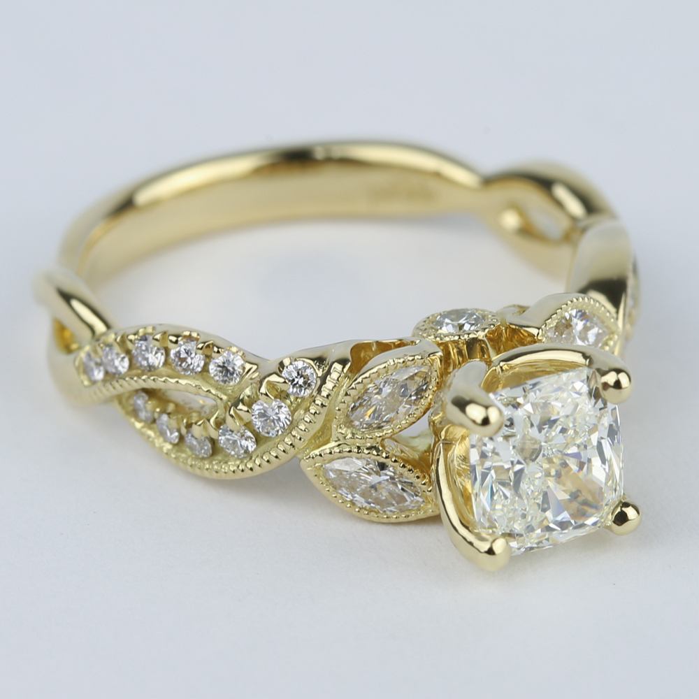 Vintage Leaf Engagement Ring With Cushion Diamond (1 Carat) - small angle 3