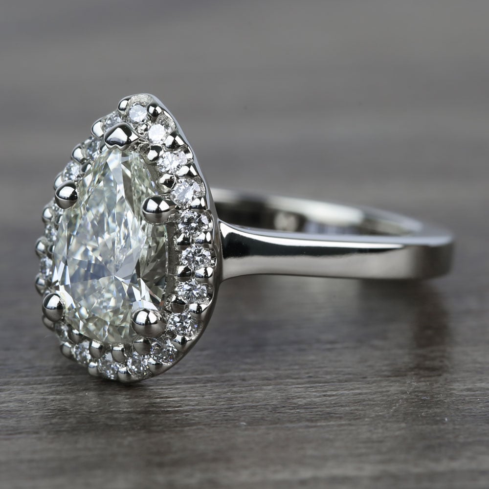 Pave 1.10 Carat Pear Halo Diamond Engagement Ring angle 2
