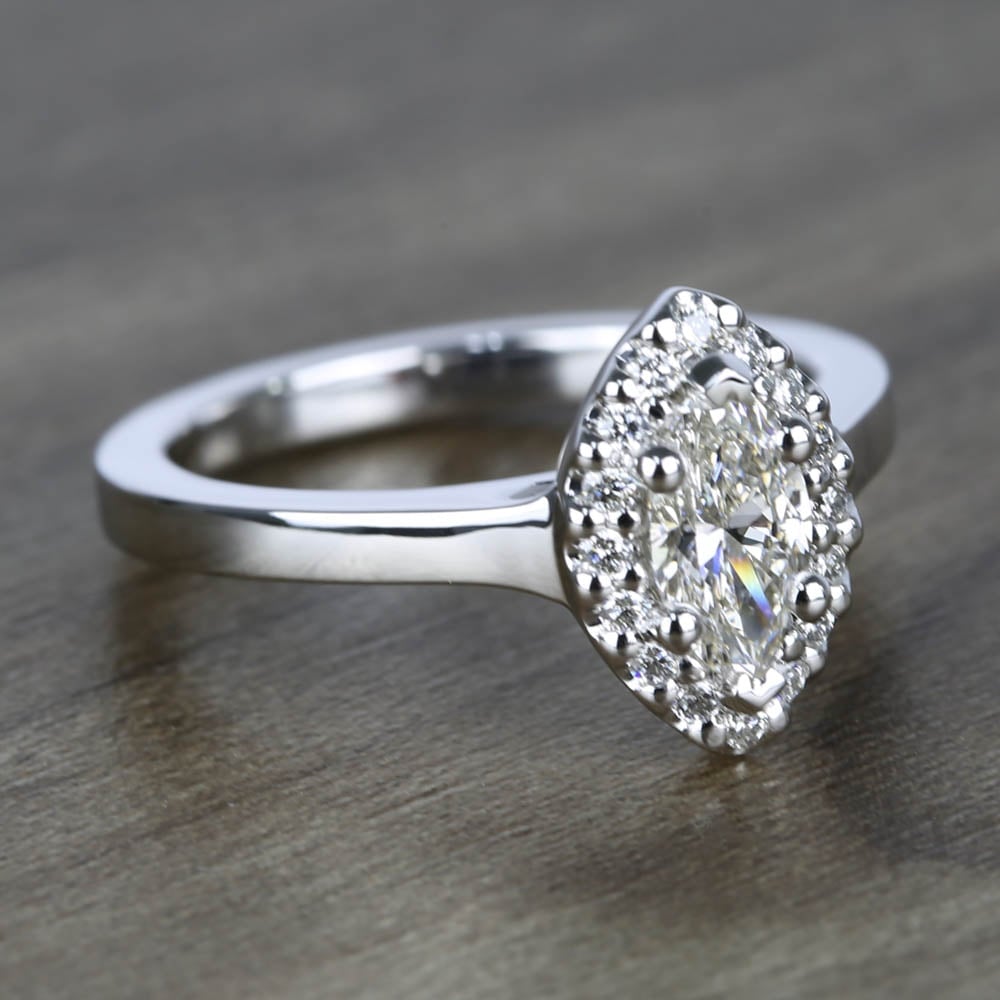 0.59 Carat Marquise Cut Diamond Ring With Halo In White Gold angle 3