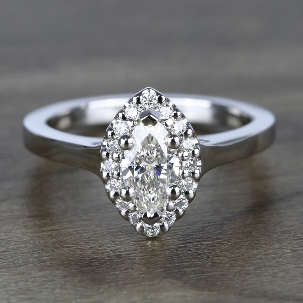 0.59 Carat Marquise Cut Diamond Ring With Halo In White Gold