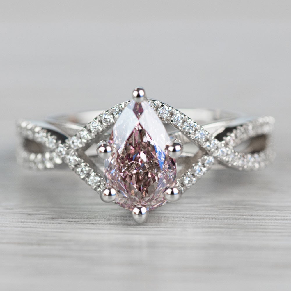 Pear Shaped Cross Split Shank Pink Diamond Ring