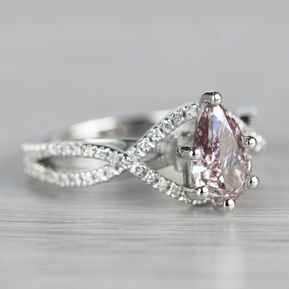 Pear Shaped Cross Split Shank Pink Diamond Ring - small angle 3