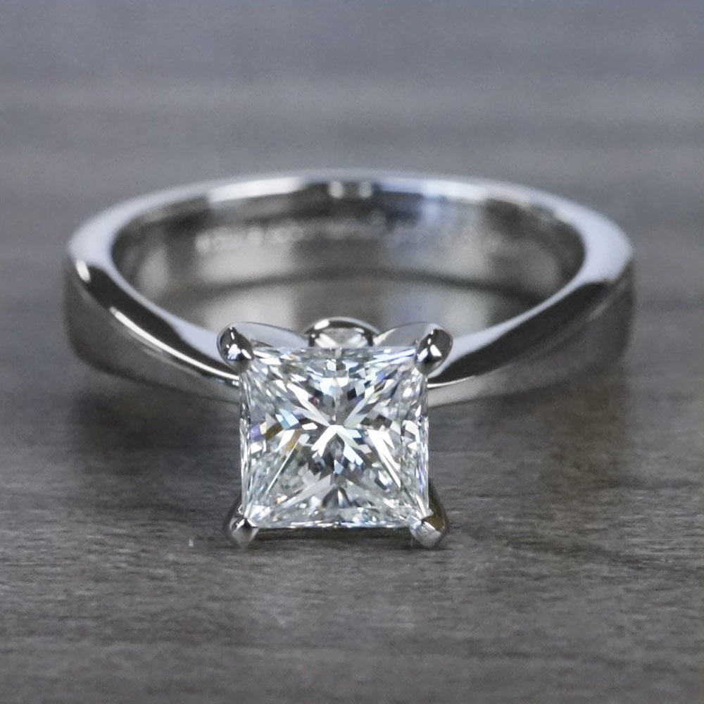 Solitaire Princess Cut Diamond Engagement Ring In White Gold