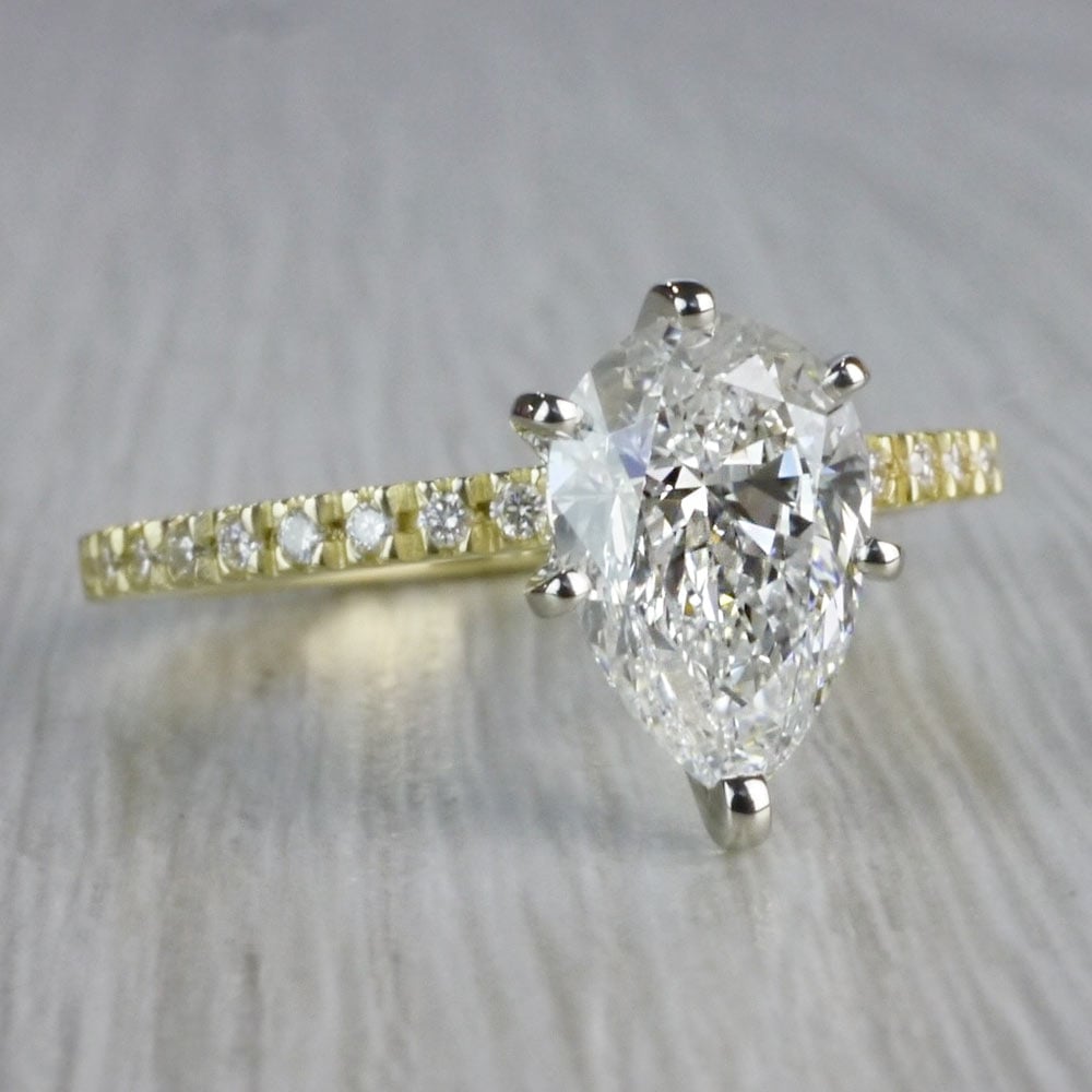 Perfectly Petite Yellow Gold Pear Shaped Engagement Ring - small angle 3