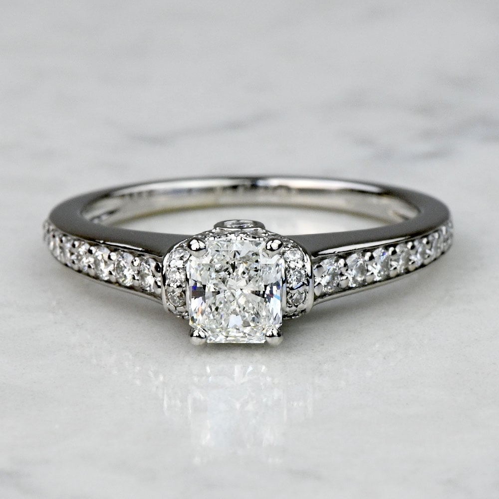 Radiant Diamond Ribbon Engagement Ring in White Gold
