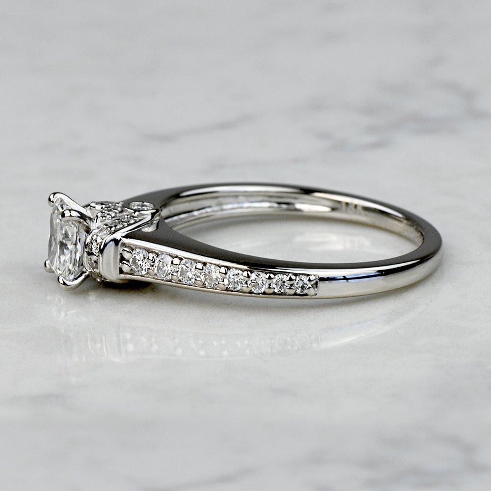 Radiant Diamond Ribbon Engagement Ring in White Gold angle 2