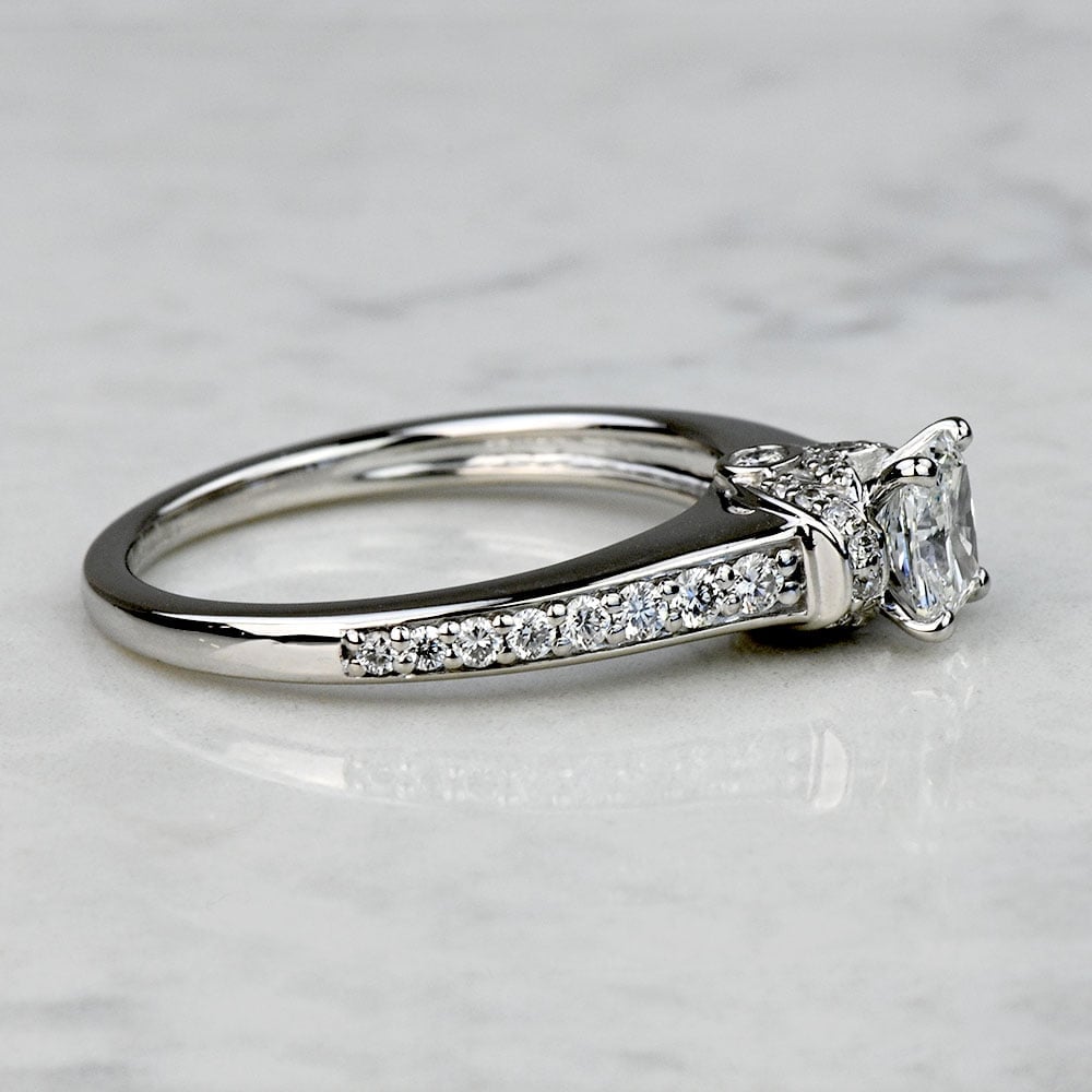 Radiant Diamond Ribbon Engagement Ring in White Gold angle 3
