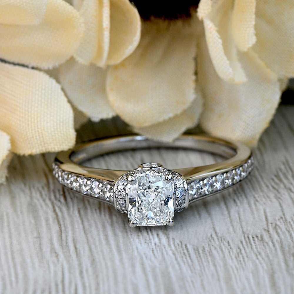 Radiant Diamond Ribbon Engagement Ring in White Gold angle 5