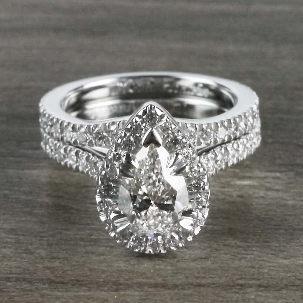 Petite 1 Carat Pear Halo Diamond Engagement Ring