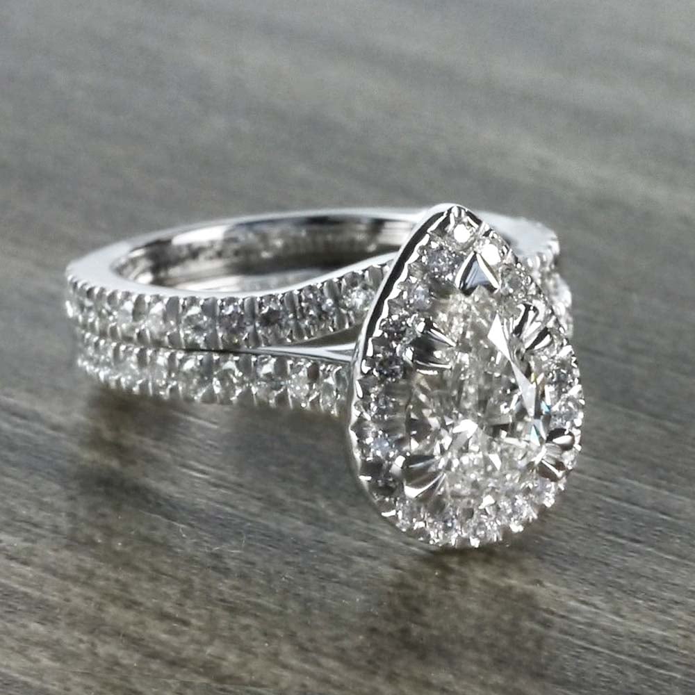 Petite 1 Carat Pear Halo Diamond Engagement Ring - small angle 3