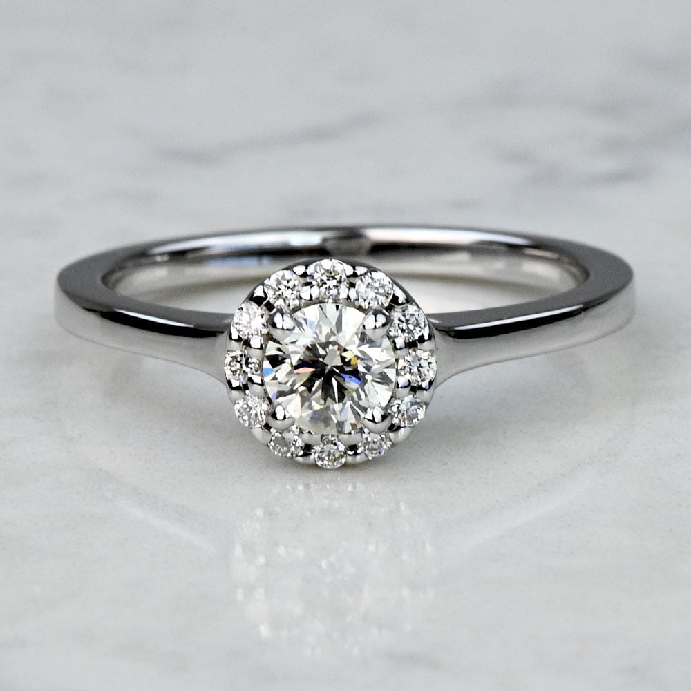 Round Diamond Pave Halo Engagement Ring in White Gold