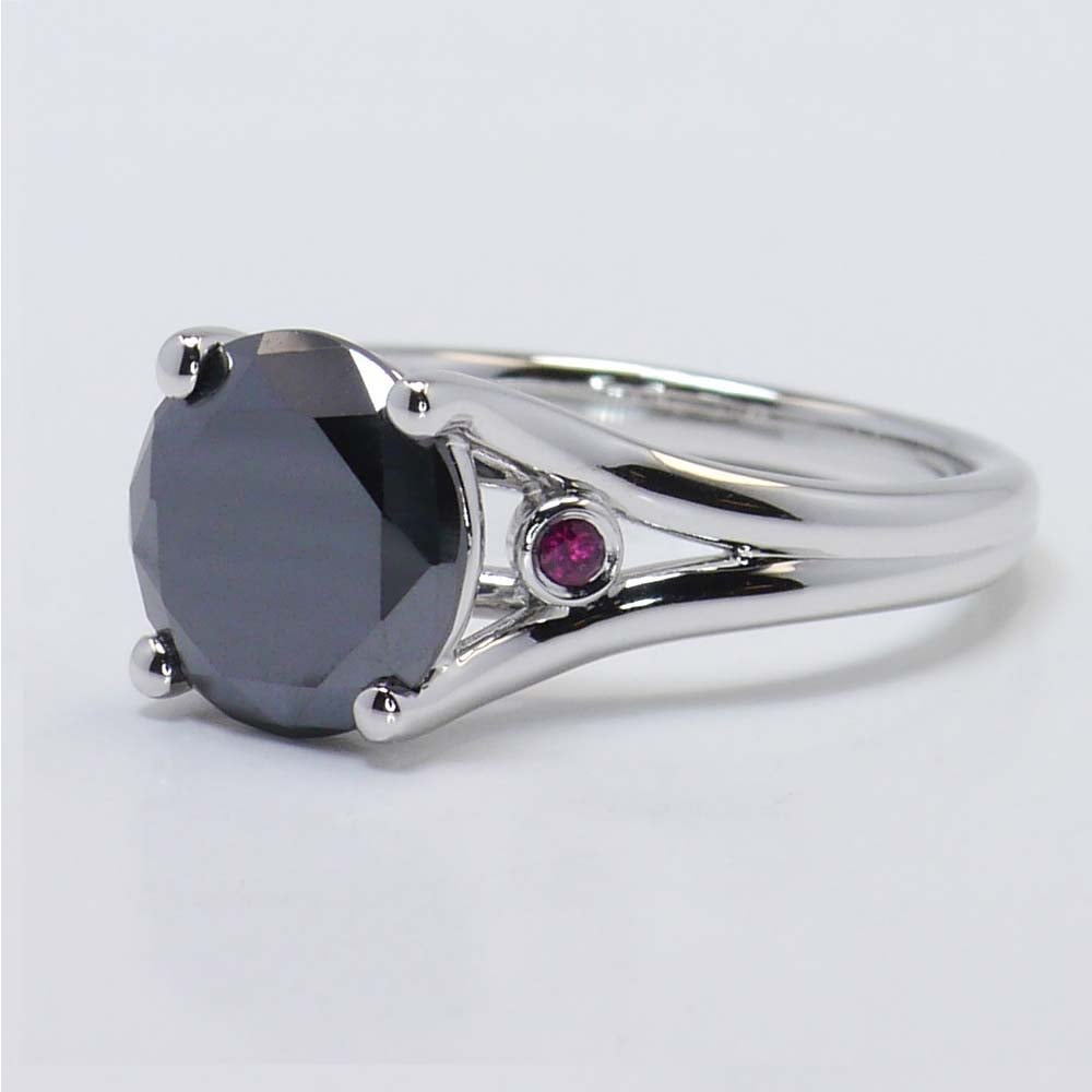 3 Carat Black Diamond Ring With Ruby Accents In White Gold - small angle 3