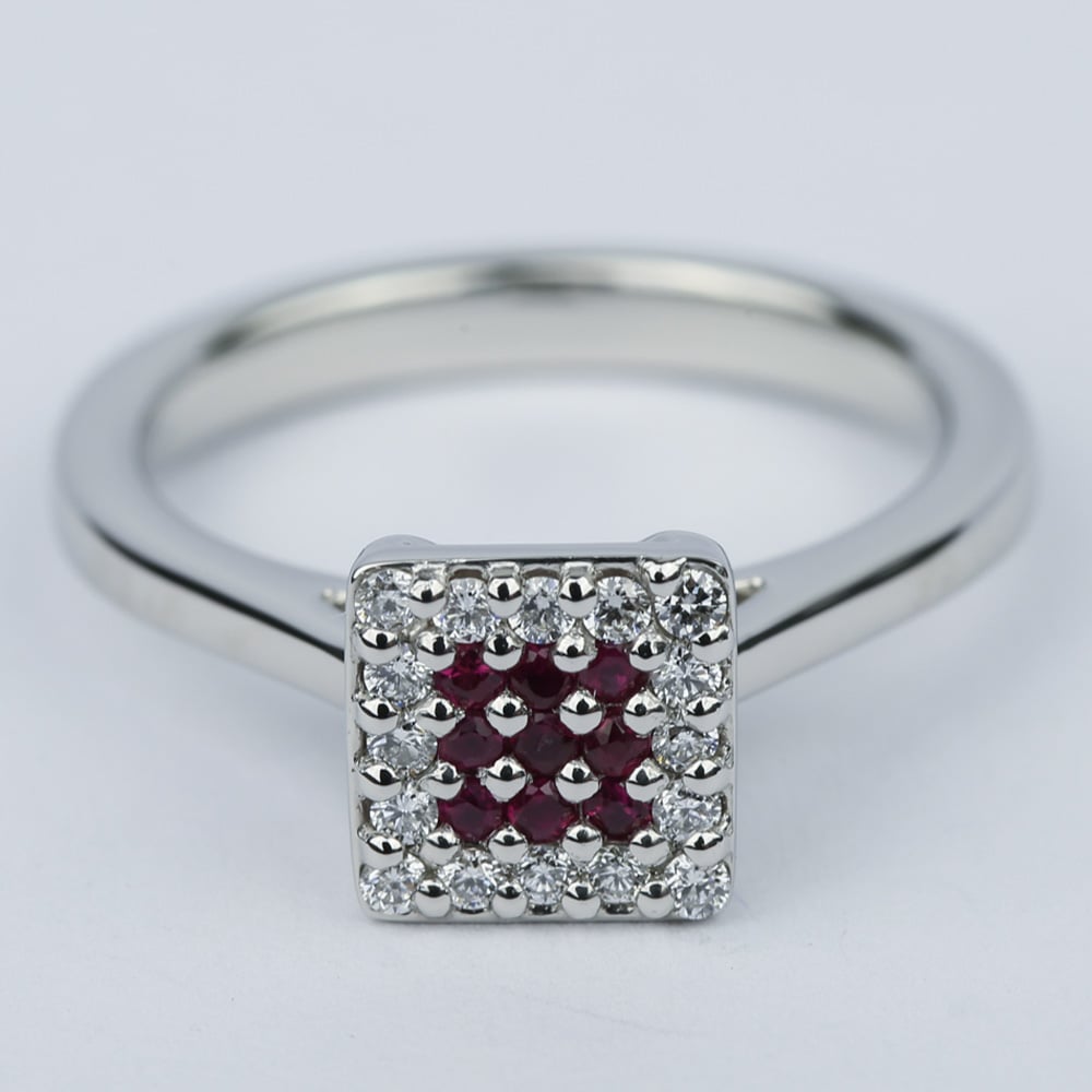 Ruby and Diamond Cluster Engagement Ring in Platinum - small