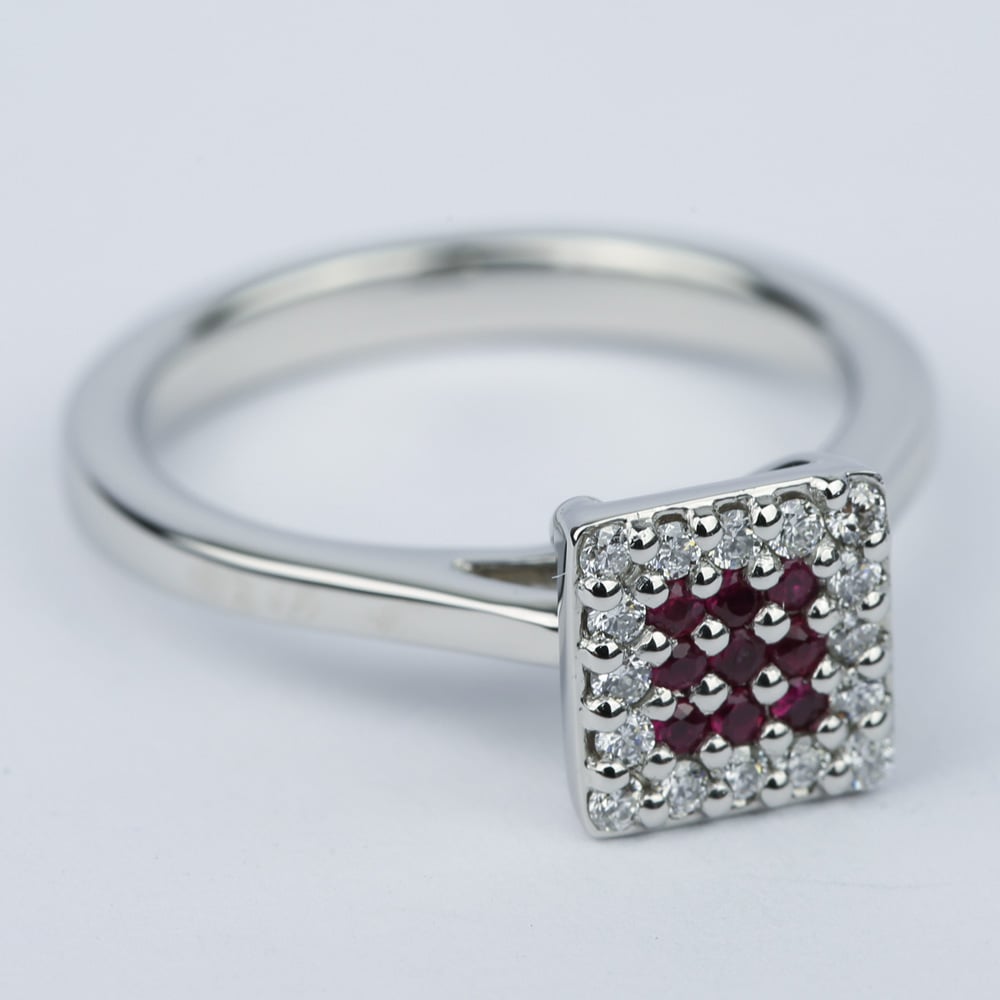 Ruby and Diamond Cluster Engagement Ring in Platinum - small angle 3